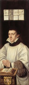 Portret van een priester (binnenkant van het rechterdeel van een drieluik) door Monogrammist N.D.